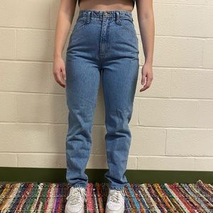 High waisted blue jeans